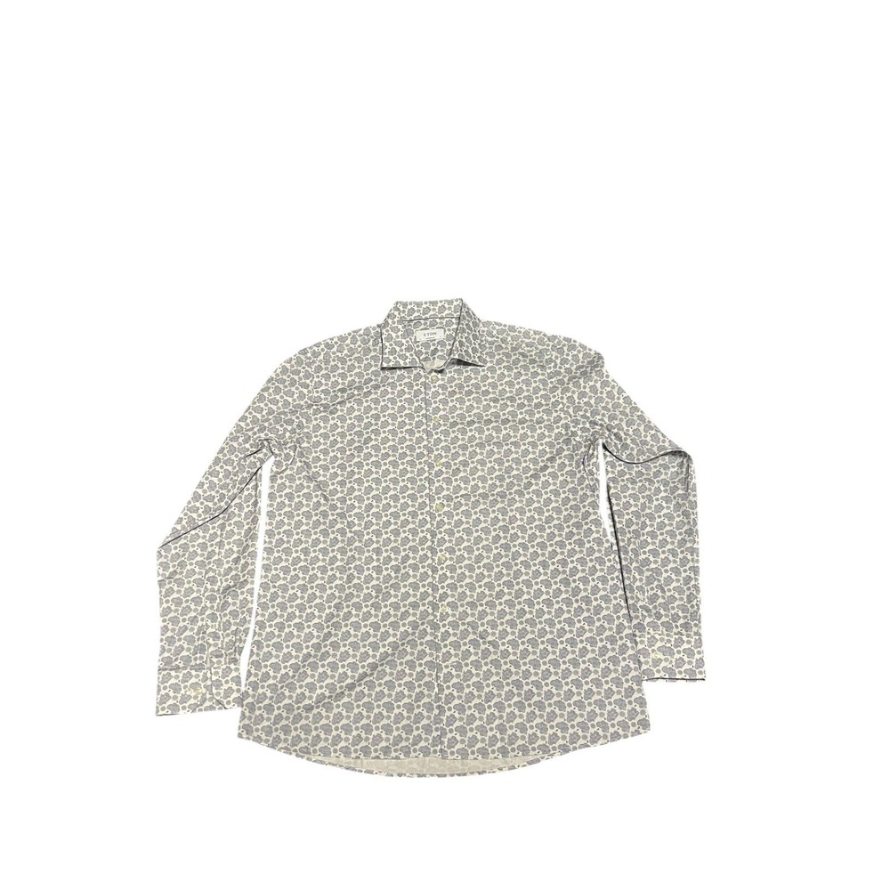 Men's Eton dress shirt blue & white size 46 -18 contemporary fit